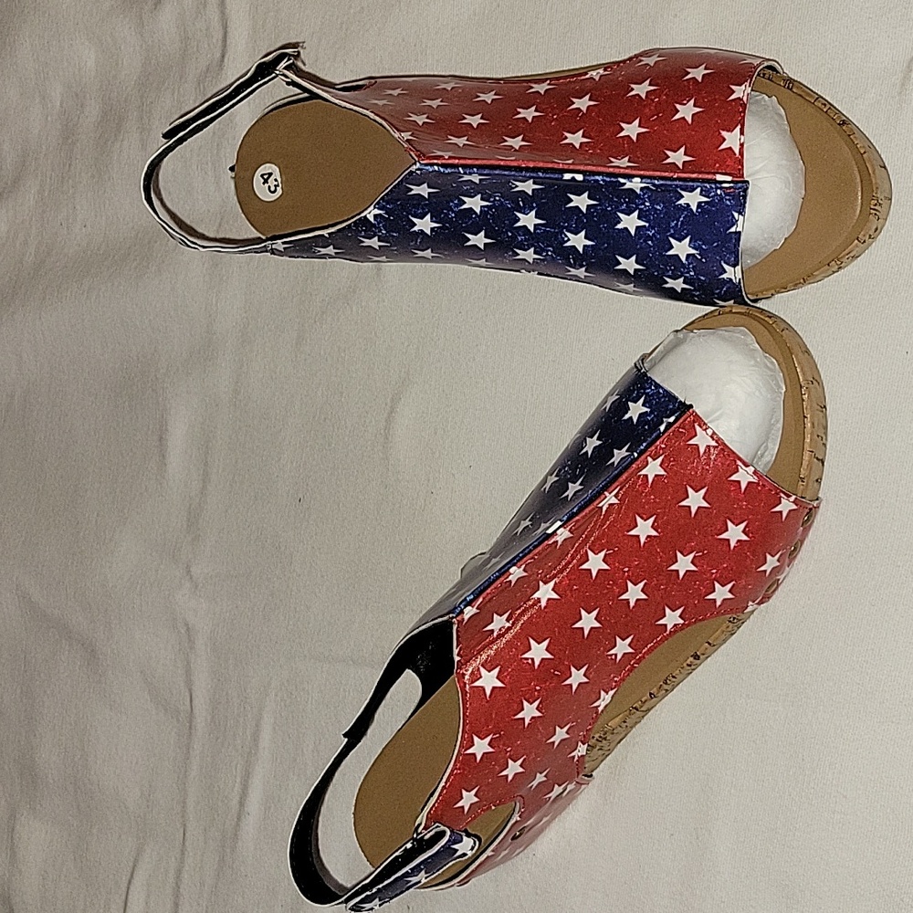 Patriotic Cork Heeled Wedges - Picture 2 of 7